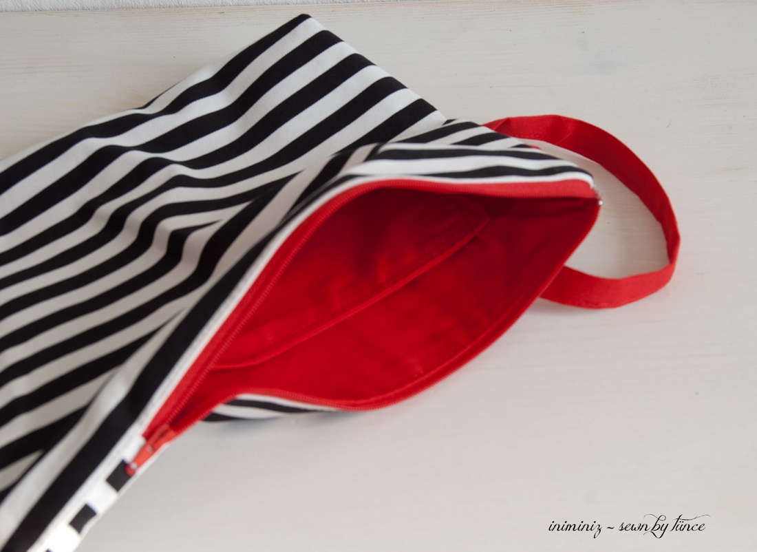 Nagy csíkos neszi, szütyő, táska, pelenkázótáska - piros -  - Meska.hu