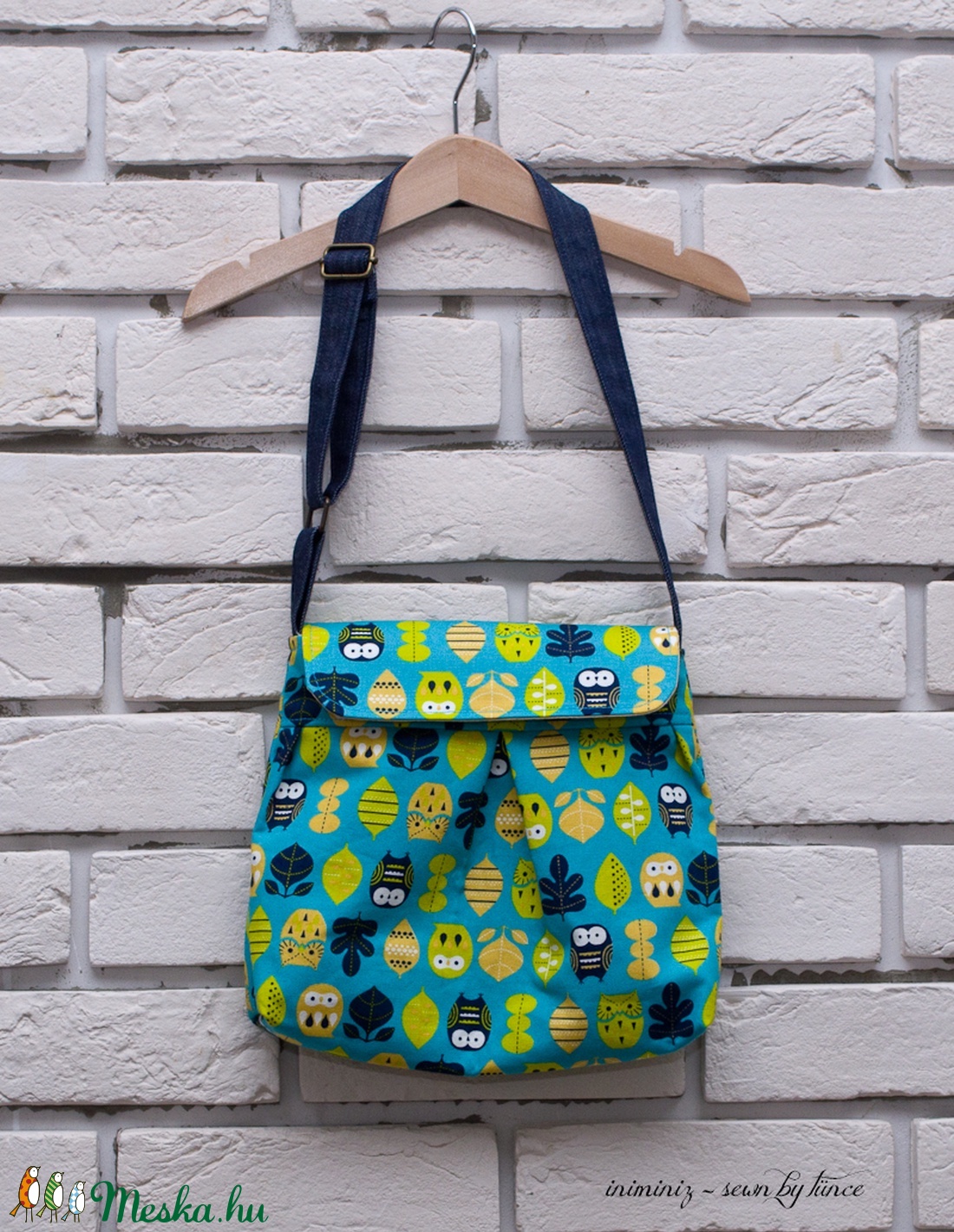 Baglyos kislány táska - türkiz/zöld oldaltáska/válltáska -  - Meska.hu