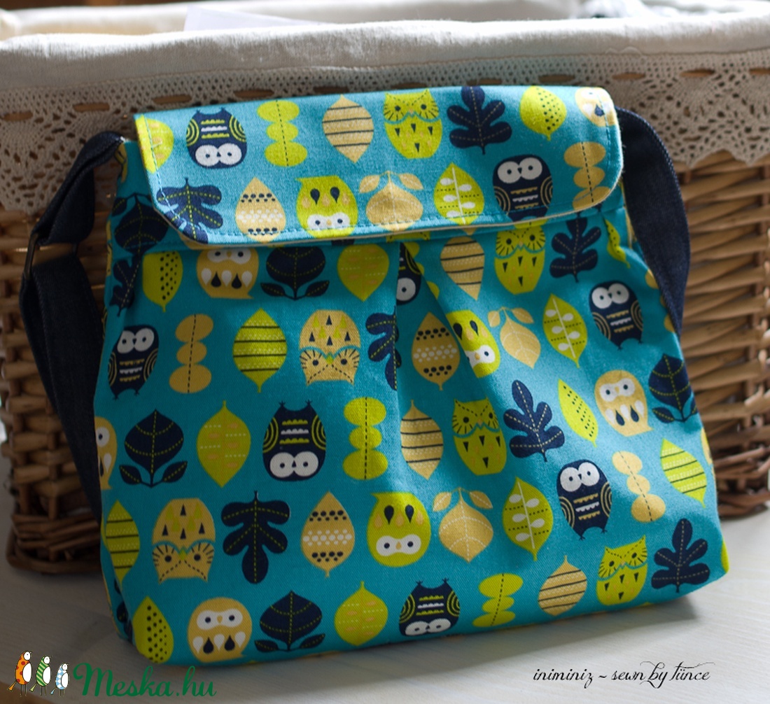 Baglyos kislány táska - türkiz/zöld oldaltáska/válltáska -  - Meska.hu