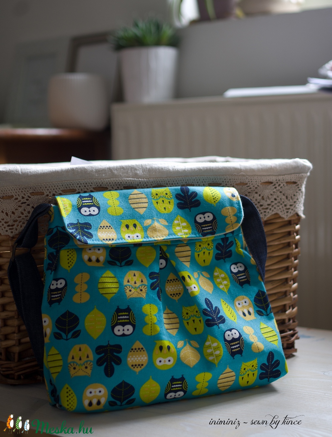 Baglyos kislány táska - türkiz/zöld oldaltáska/válltáska -  - Meska.hu