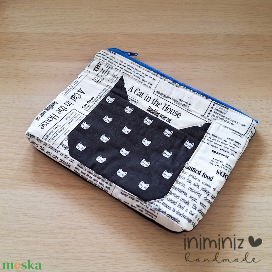 Patchwork neszesszer, cipzáros tok, tartó - Fekete-fehér cicás - táska & tok - neszesszer - Meska.hu