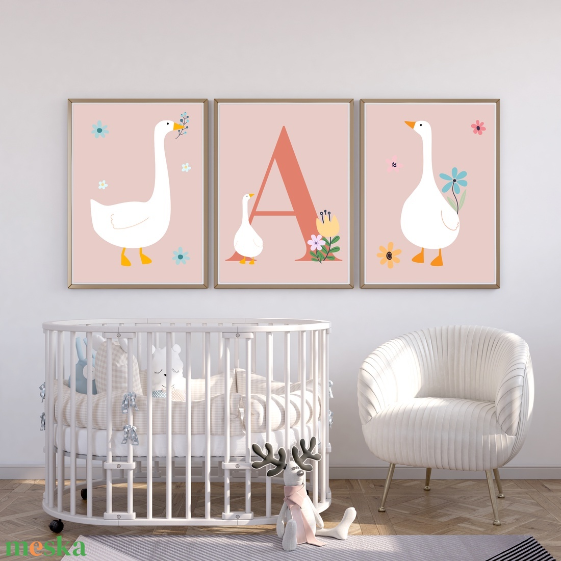 Monogram betű falikép libákkal - művészet - grafika & illusztráció - digitális - Meska.hu