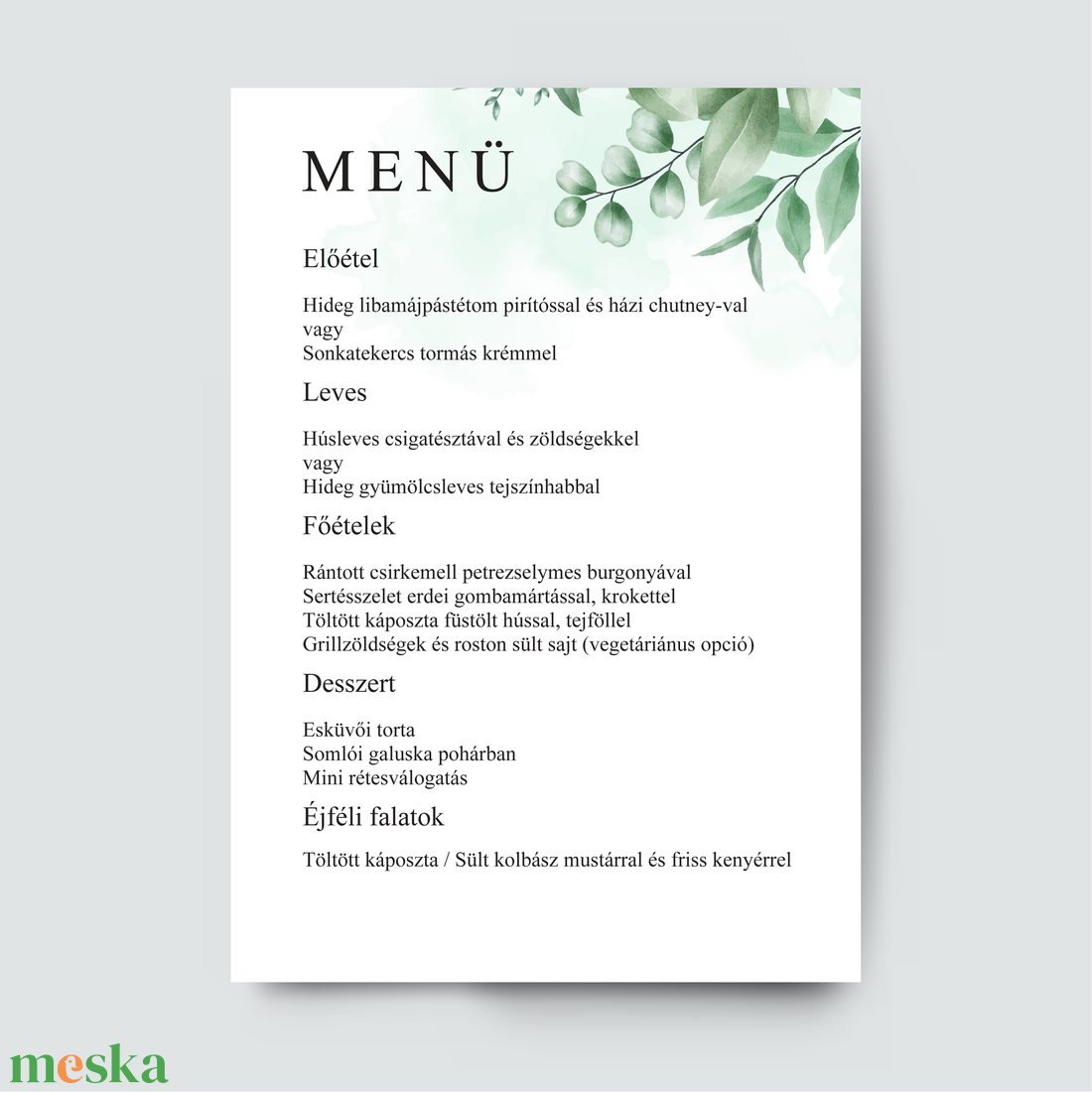 Esküvői menü botanikus stílusban - Verde - esküvő - meghívó & kártya - meghívó - Meska.hu