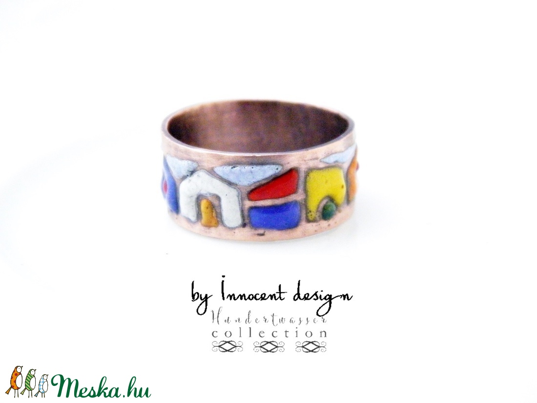 Hundertwasser - színes házikó - tűzzománc gyűrű  -  - Meska.hu