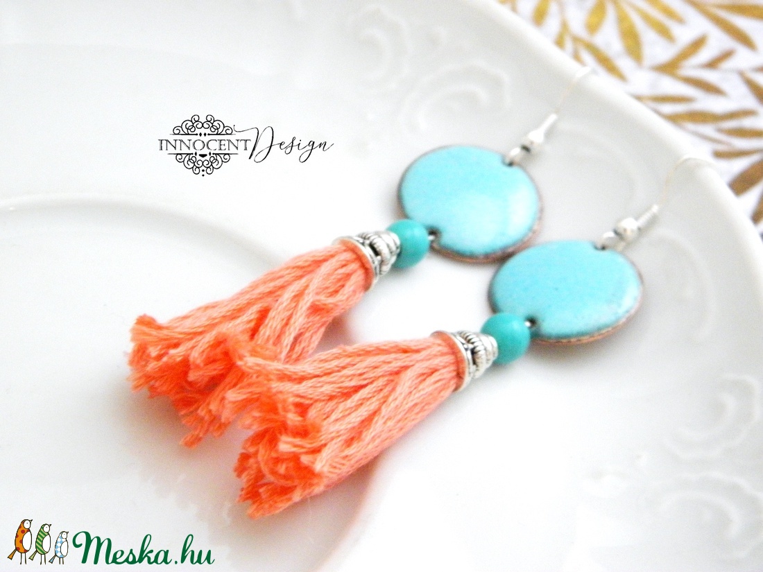 colorBlocking - bojtos tűzzománc fülbevaló (türkiz/korall) - ékszer - fülbevaló - rojtos fülbevaló - Meska.hu colorBlocking - bojtos tűzzománc fülbevaló (türkiz/korall) - ékszer - fülbevaló - rojtos fülbevaló - Meska.hu