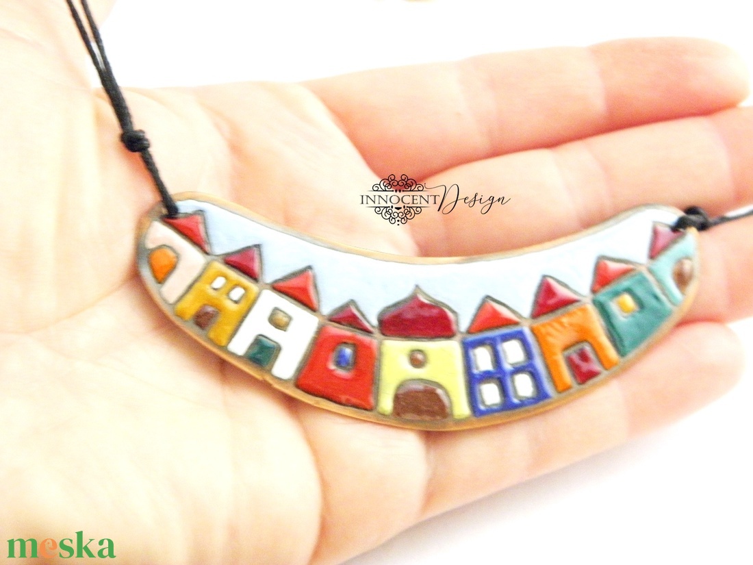 Hundertwasser - színes házikó - tűzzománc nyaklánc - ékszer - nyaklánc - medálos nyaklánc - Meska.hu