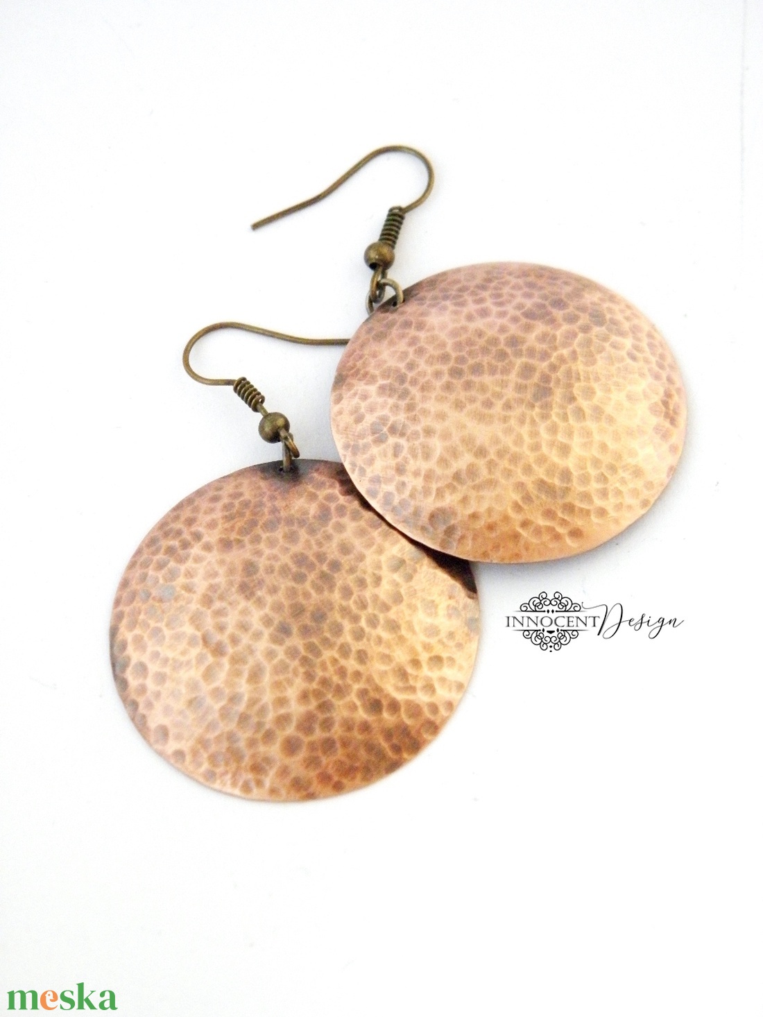 Arya - nagy korong  - réz fülbevaló  - ékszer - fülbevaló - lógós kerek fülbevaló - Meska.hu