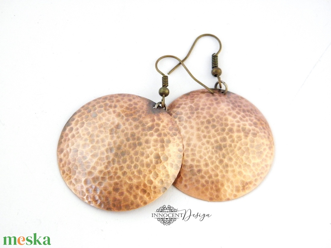 Arya - nagy korong  - réz fülbevaló  - ékszer - fülbevaló - lógós kerek fülbevaló - Meska.hu