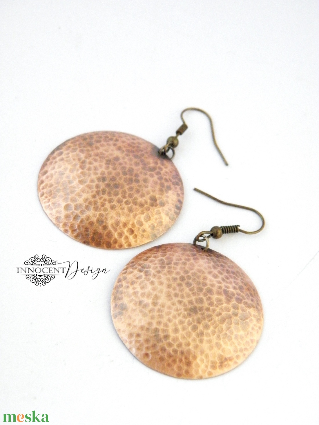 Arya - nagy korong  - réz fülbevaló  - ékszer - fülbevaló - lógós kerek fülbevaló - Meska.hu