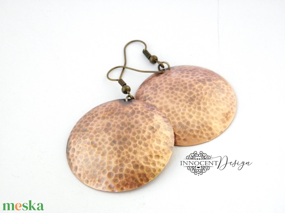 Arya - nagy korong  - réz fülbevaló  - ékszer - fülbevaló - lógós kerek fülbevaló - Meska.hu