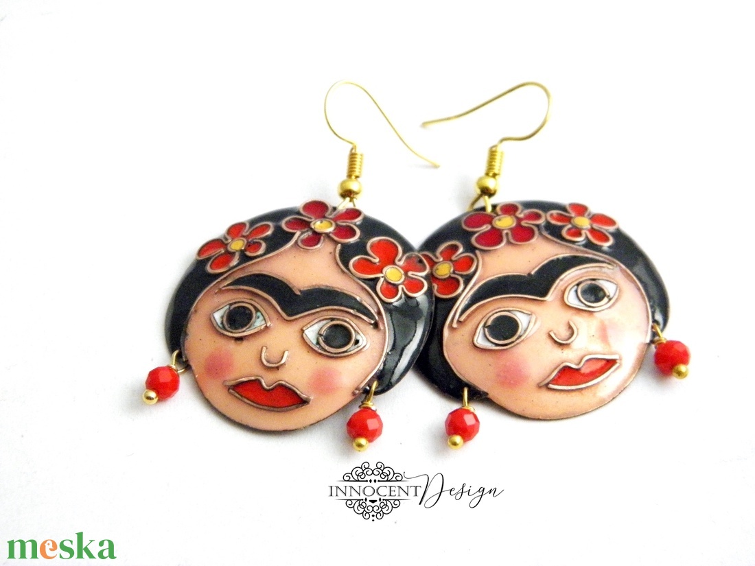 Frida - tűzzománc fülbevaló - ékszer - fülbevaló - lógós kerek fülbevaló - Meska.hu Frida - tűzzománc fülbevaló - ékszer - fülbevaló - lógós kerek fülbevaló - Meska.hu