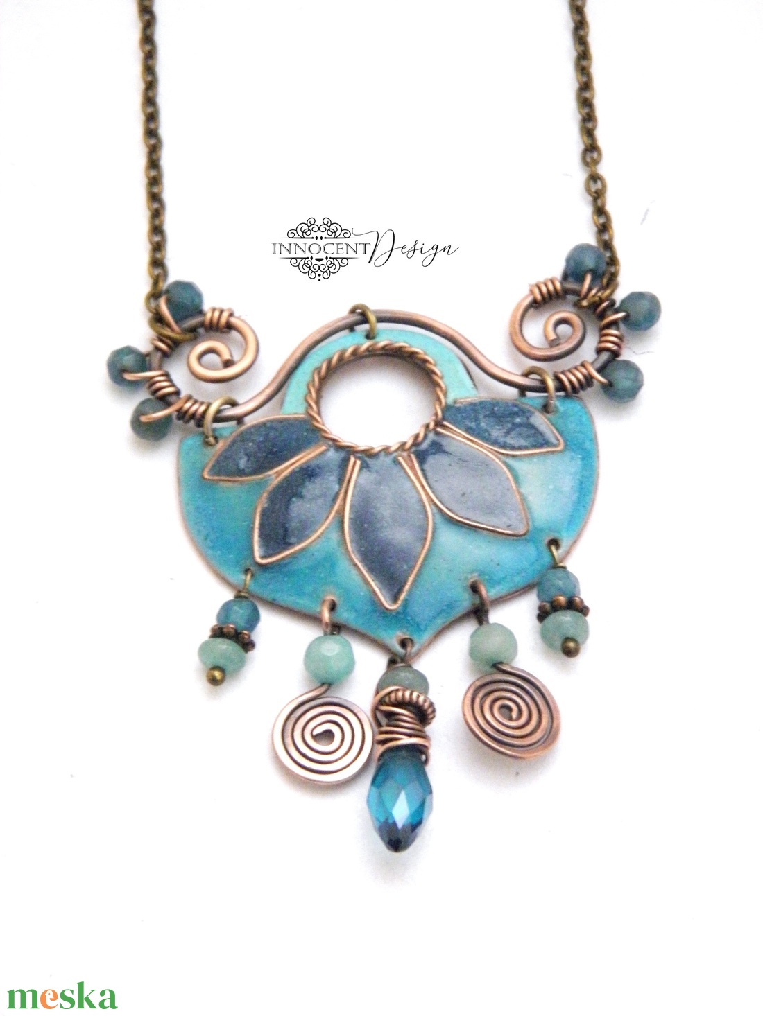 Büvellő - tűzzománc nyakék türkiz  - ékszer - nyaklánc - medálos nyaklánc - Meska.hu