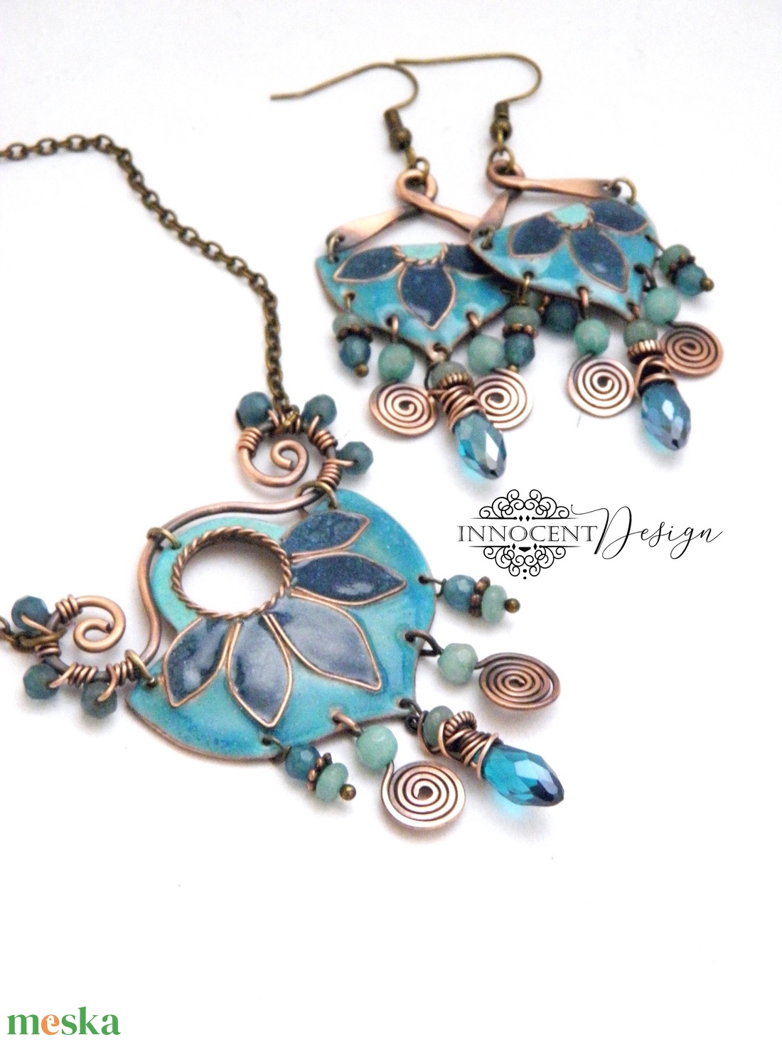 Büvellő - tűzzománc nyakék türkiz  - ékszer - nyaklánc - medálos nyaklánc - Meska.hu