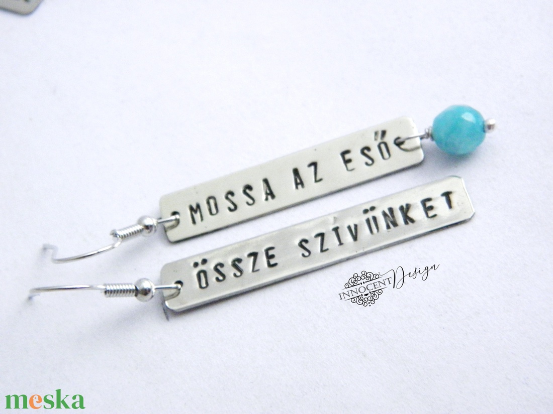 Mossa az eső össze szívünket - alpakka fülbevaló - feliratos fülbevaló - ékszer - fülbevaló - lógó fülbevaló - Meska.hu Mossa az eső össze szívünket - alpakka fülbevaló - feliratos fülbevaló - ékszer - fülbevaló - lógó fülbevaló - Meska.hu