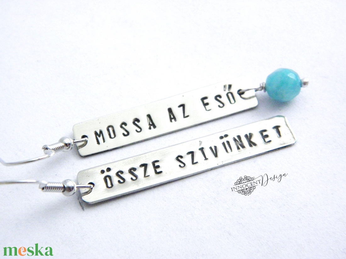 Mossa az eső össze szívünket - alpakka fülbevaló - feliratos fülbevaló - ékszer - fülbevaló - lógó fülbevaló - Meska.hu Mossa az eső össze szívünket - alpakka fülbevaló - feliratos fülbevaló - ékszer - fülbevaló - lógó fülbevaló - Meska.hu