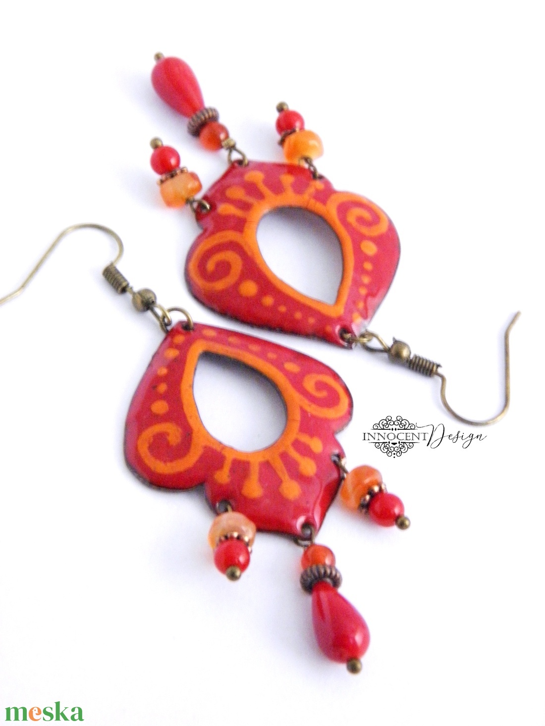 Tilda - tűzzománc fülbevaló ásványgyöngyökkel  - ékszer - fülbevaló - lógó fülbevaló - Meska.hu