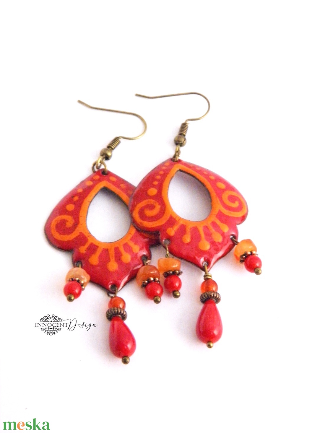 Tilda - tűzzománc fülbevaló ásványgyöngyökkel  - ékszer - fülbevaló - lógó fülbevaló - Meska.hu