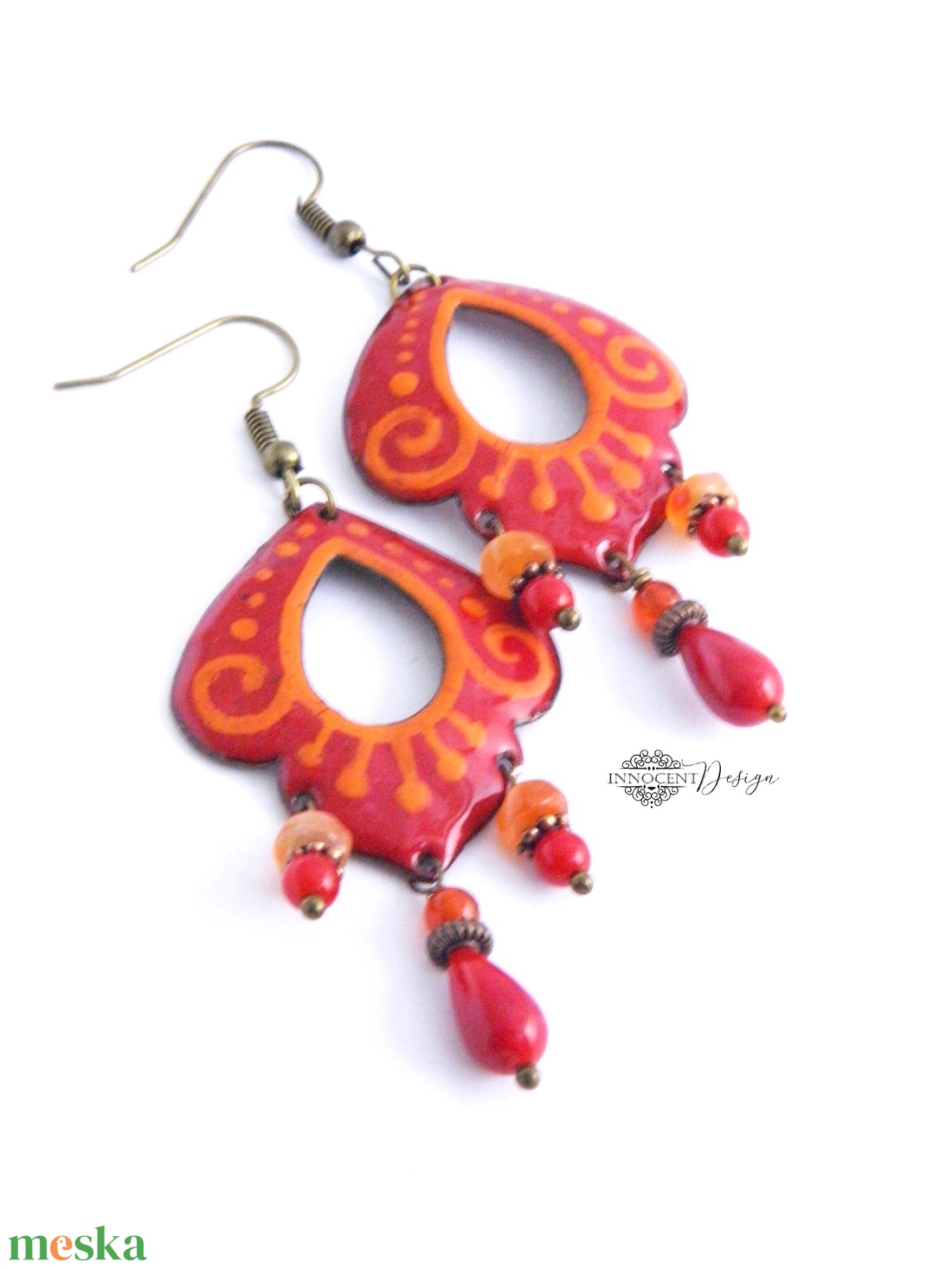 Tilda - tűzzománc fülbevaló ásványgyöngyökkel  - ékszer - fülbevaló - lógó fülbevaló - Meska.hu