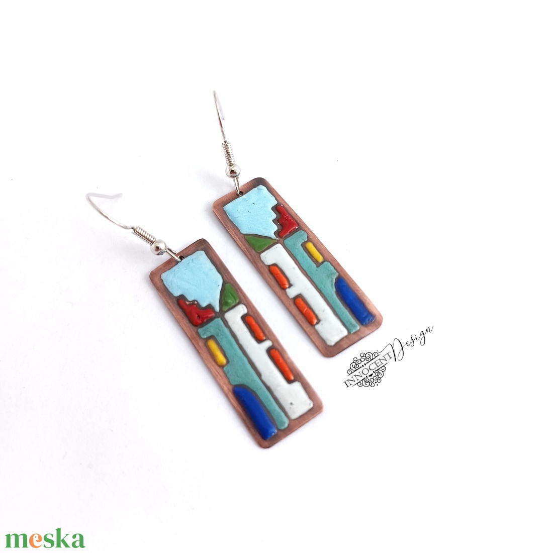 Hundertwasser - színes házikó - tűzzománc fülbevaló  - ékszer - fülbevaló - lógó fülbevaló - Meska.hu