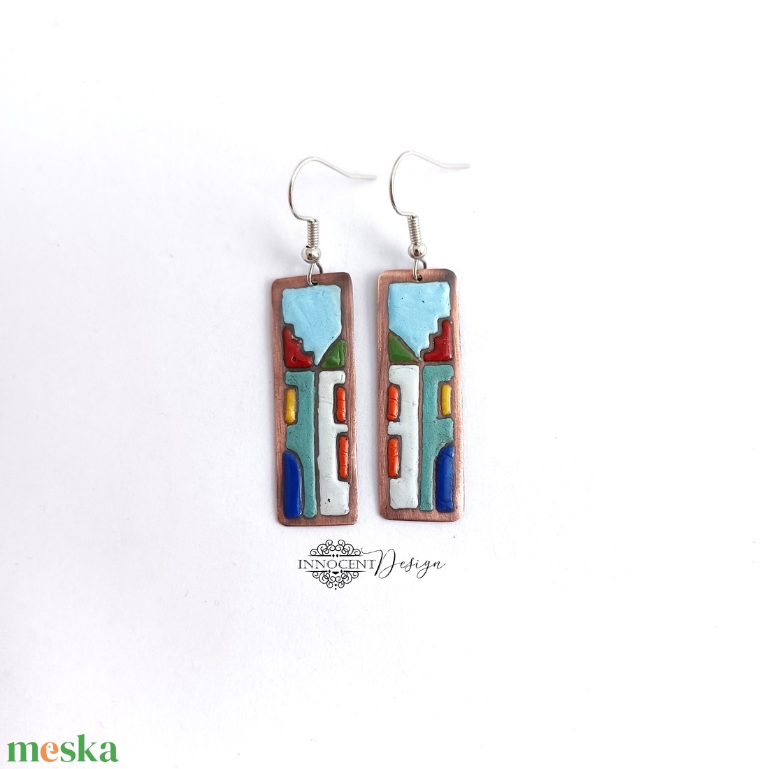 Hundertwasser - színes házikó - tűzzománc fülbevaló  - ékszer - fülbevaló - lógó fülbevaló - Meska.hu