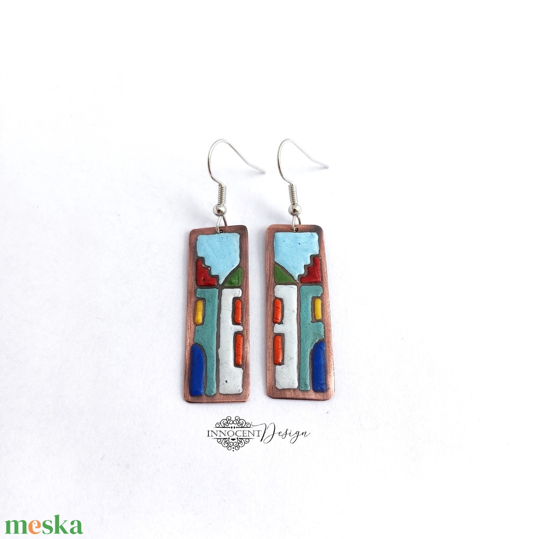 Hundertwasser - színes házikó - tűzzománc fülbevaló  - ékszer - fülbevaló - lógó fülbevaló - Meska.hu