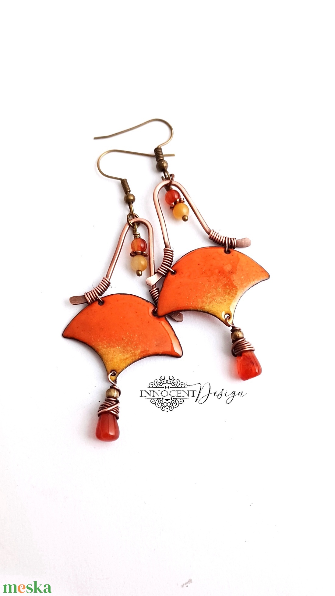 Szemira - tűzzománc-réz fülbevaló - narancssárga - ékszer - fülbevaló - lógó fülbevaló - Meska.hu