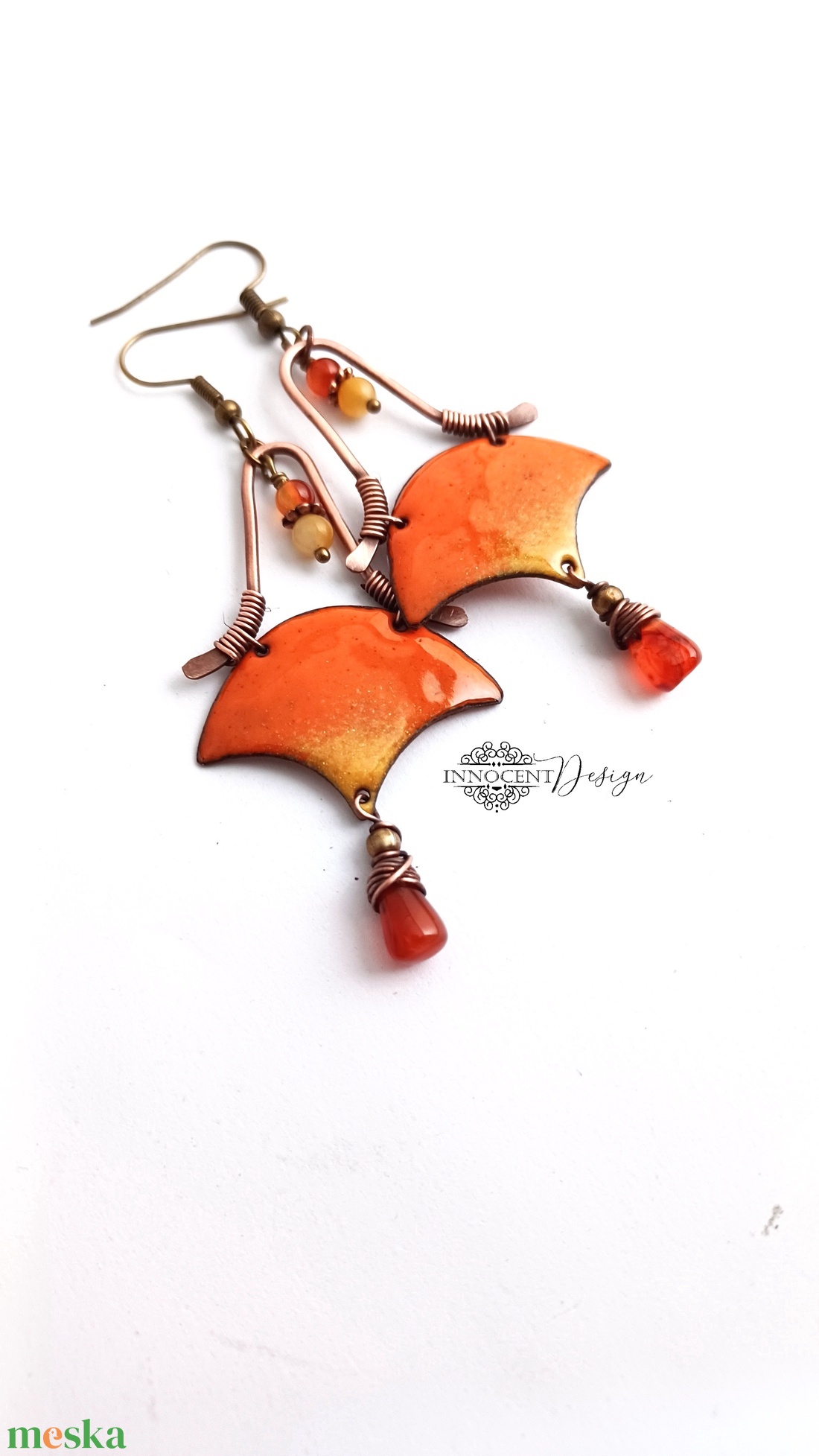Szemira - tűzzománc-réz fülbevaló - narancssárga - ékszer - fülbevaló - lógó fülbevaló - Meska.hu