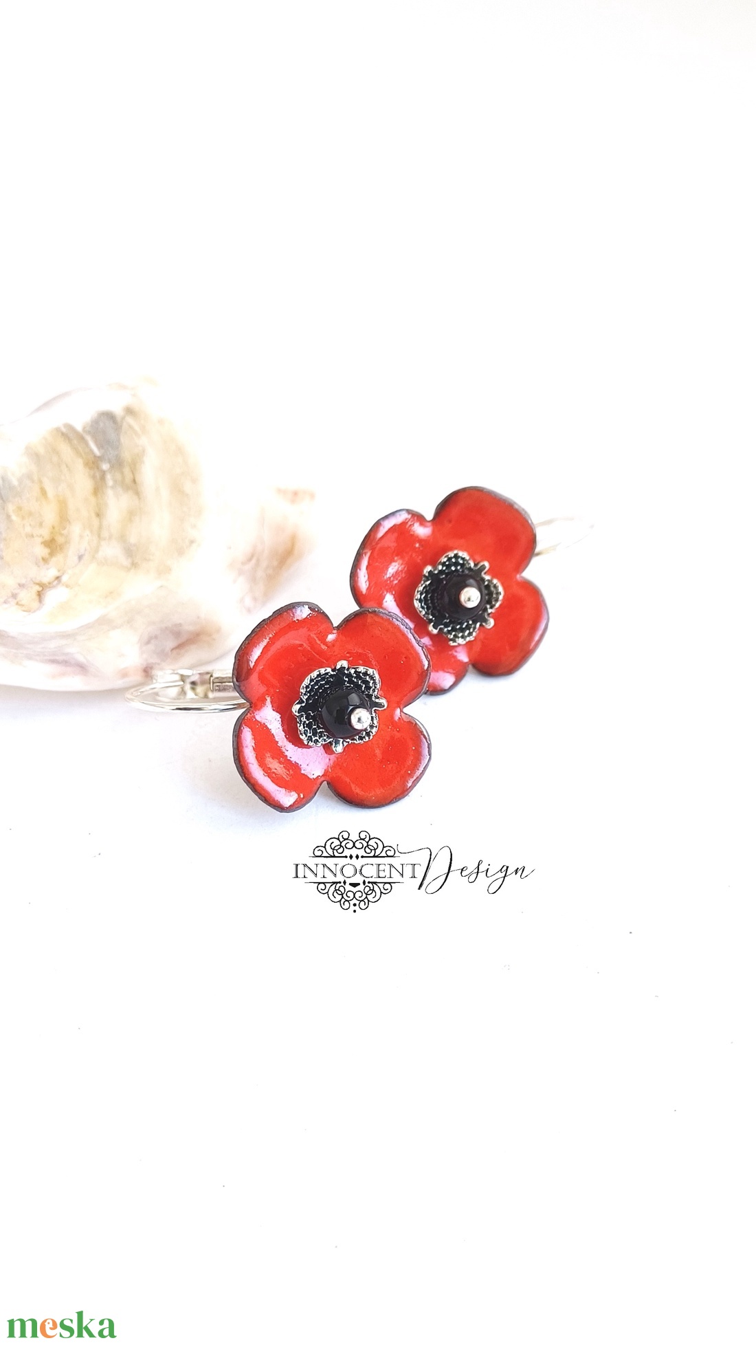 Poppy - tűzzománc fülbevaló - ékszer - fülbevaló - lógó fülbevaló - Meska.hu