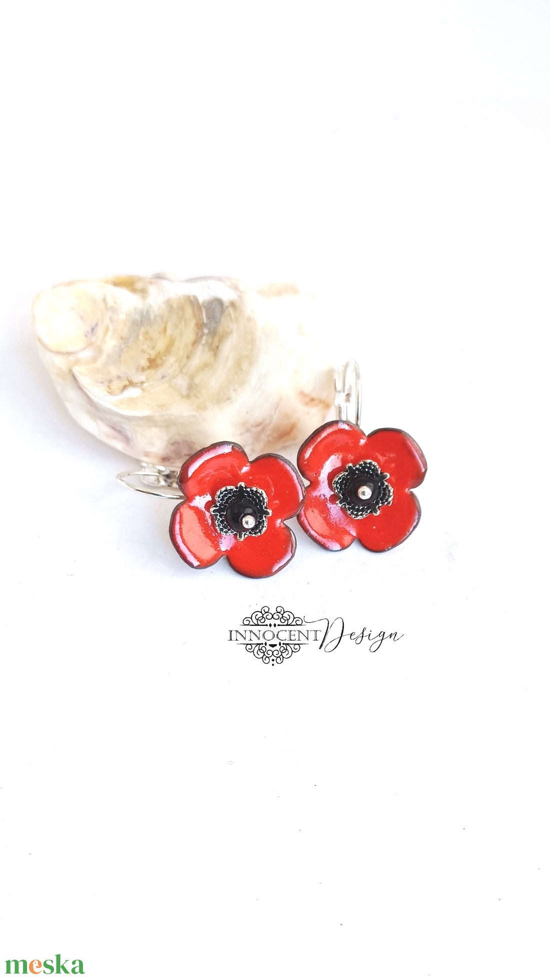 Poppy - tűzzománc fülbevaló - ékszer - fülbevaló - lógó fülbevaló - Meska.hu