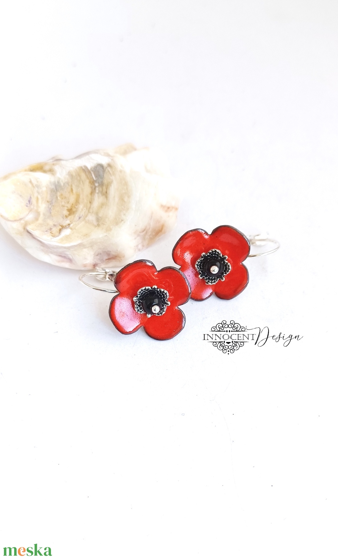 Poppy - tűzzománc fülbevaló - ékszer - fülbevaló - lógó fülbevaló - Meska.hu