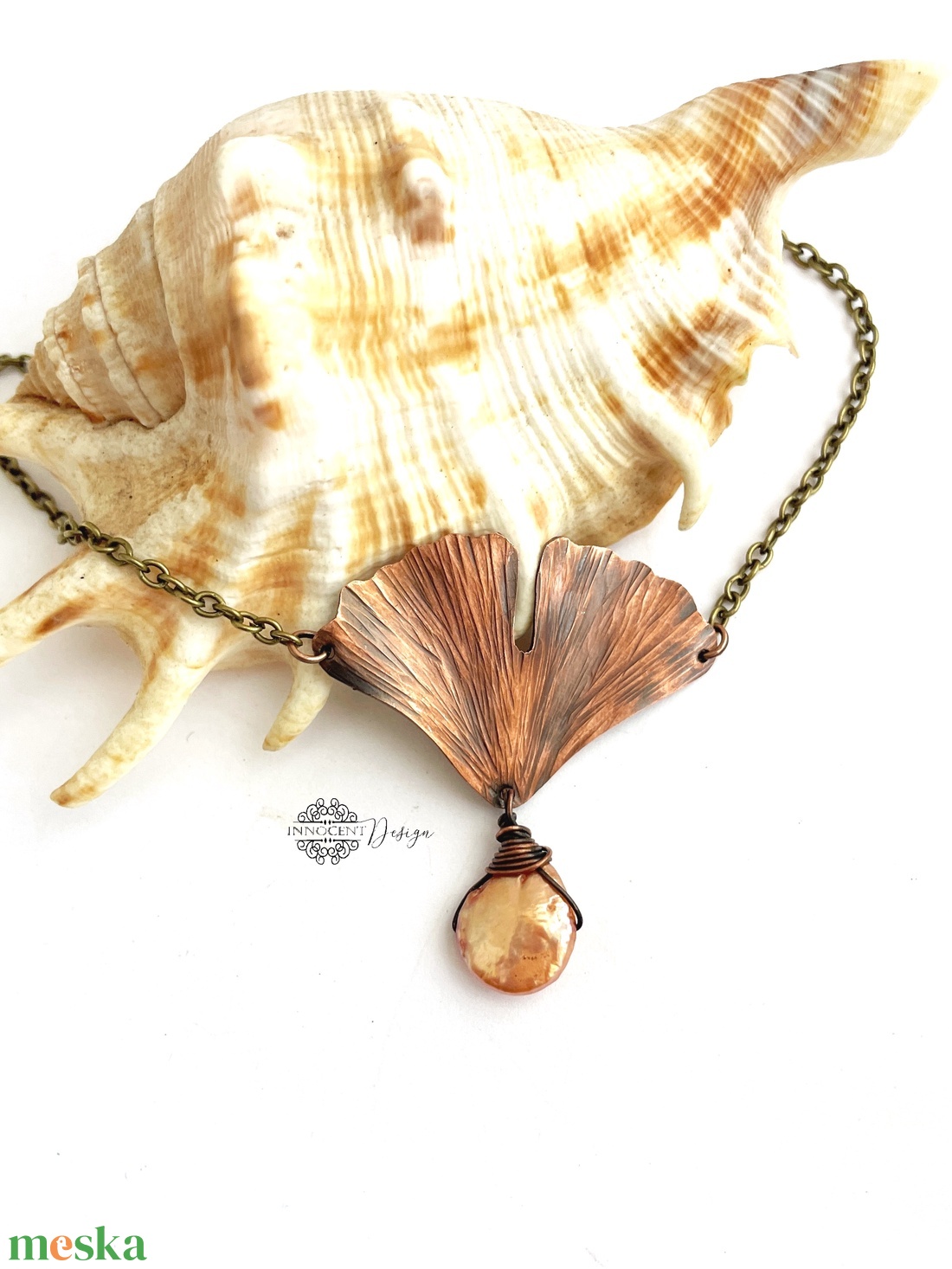 Ginko pearl- kovácsolt nyaklánc - ékszer - nyaklánc - medálos nyaklánc - Meska.hu