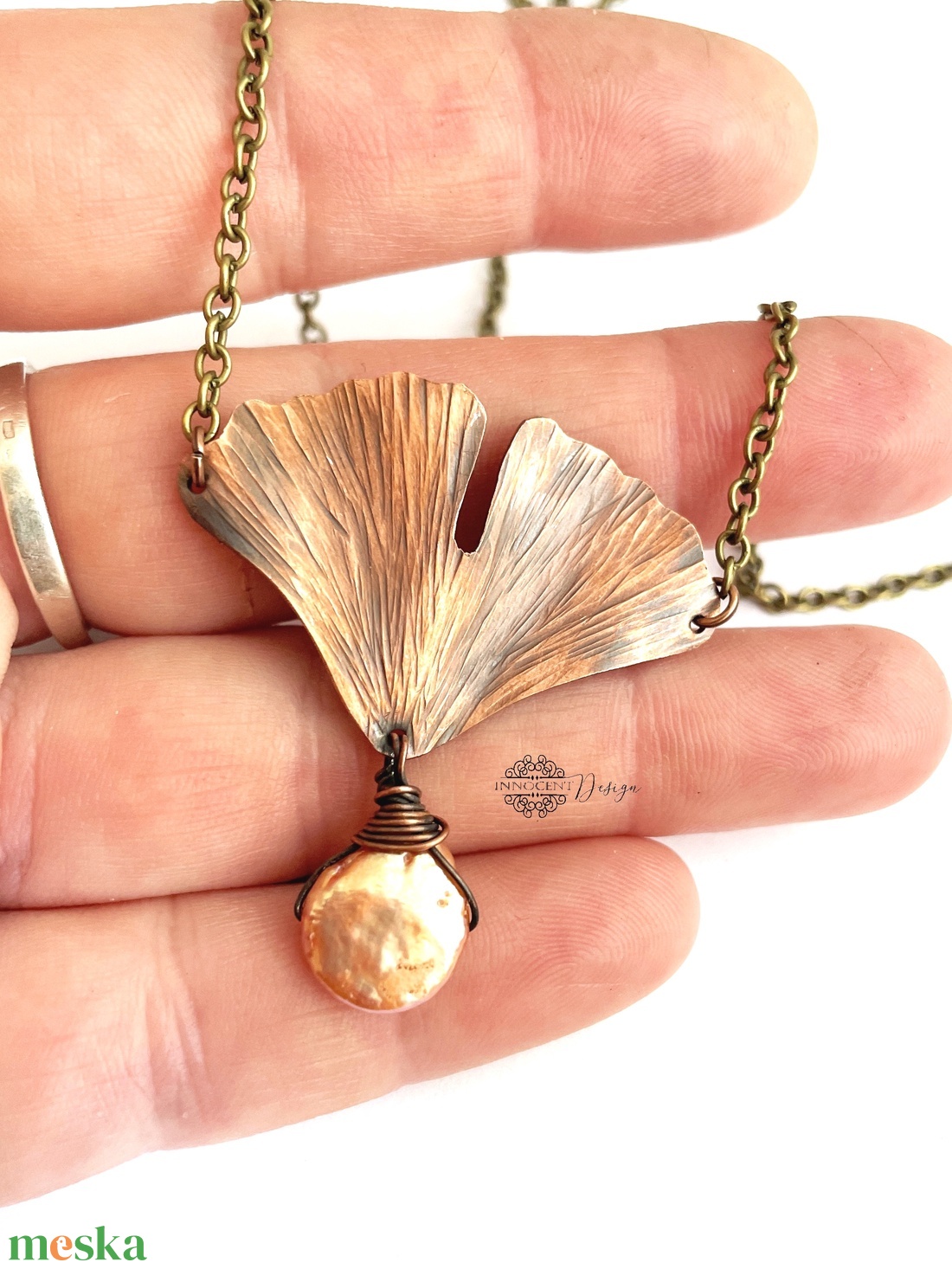 Ginko pearl- kovácsolt nyaklánc - ékszer - nyaklánc - medálos nyaklánc - Meska.hu