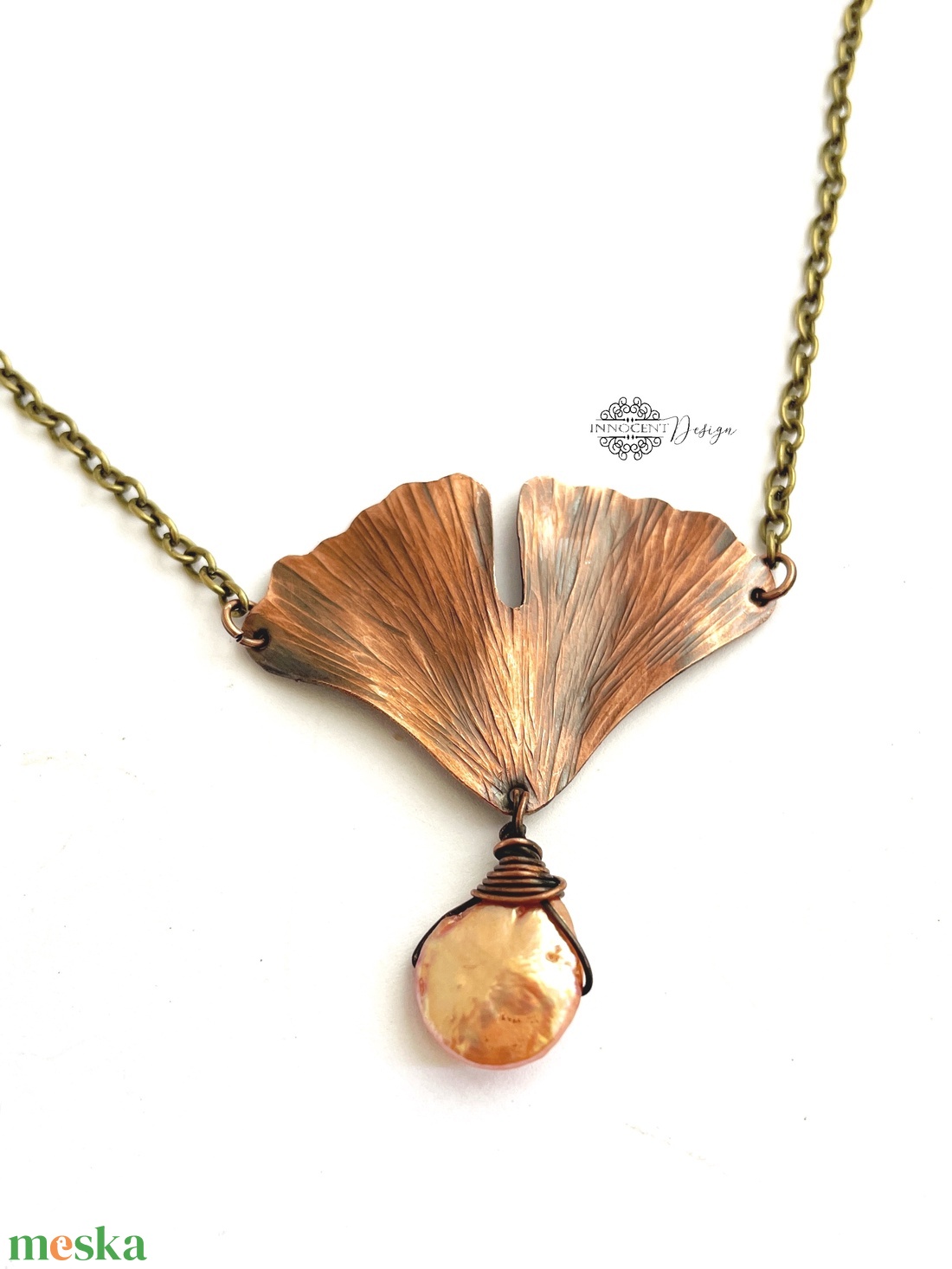 Ginko pearl- kovácsolt nyaklánc - ékszer - nyaklánc - medálos nyaklánc - Meska.hu