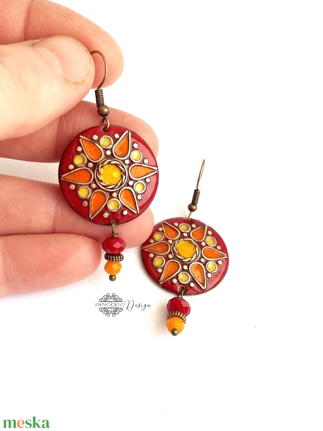 Mandala - tűzzománc fülbevaló (piros) - ékszer - fülbevaló - lógós kerek fülbevaló - Meska.hu Mandala - tűzzománc fülbevaló (piros) - ékszer - fülbevaló - lógós kerek fülbevaló - Meska.hu