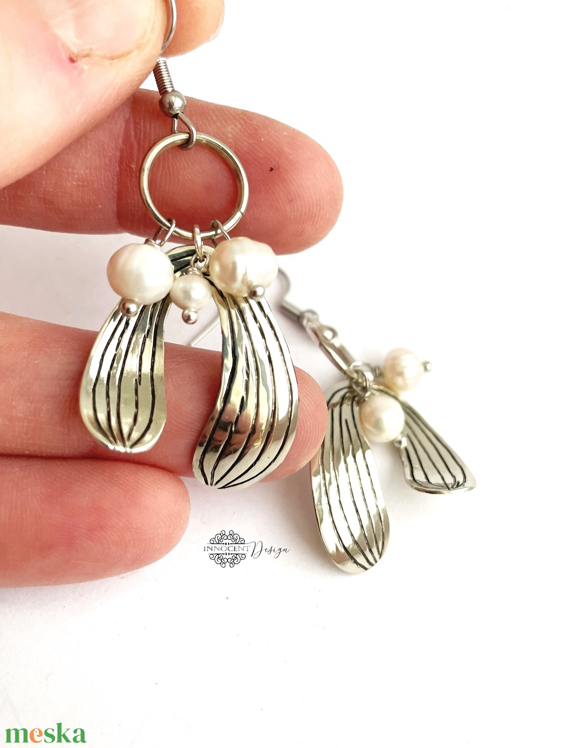 Fine nature - Fagyöngy - alpakka fülbevaló  - ékszer - fülbevaló - lógó fülbevaló - Meska.hu