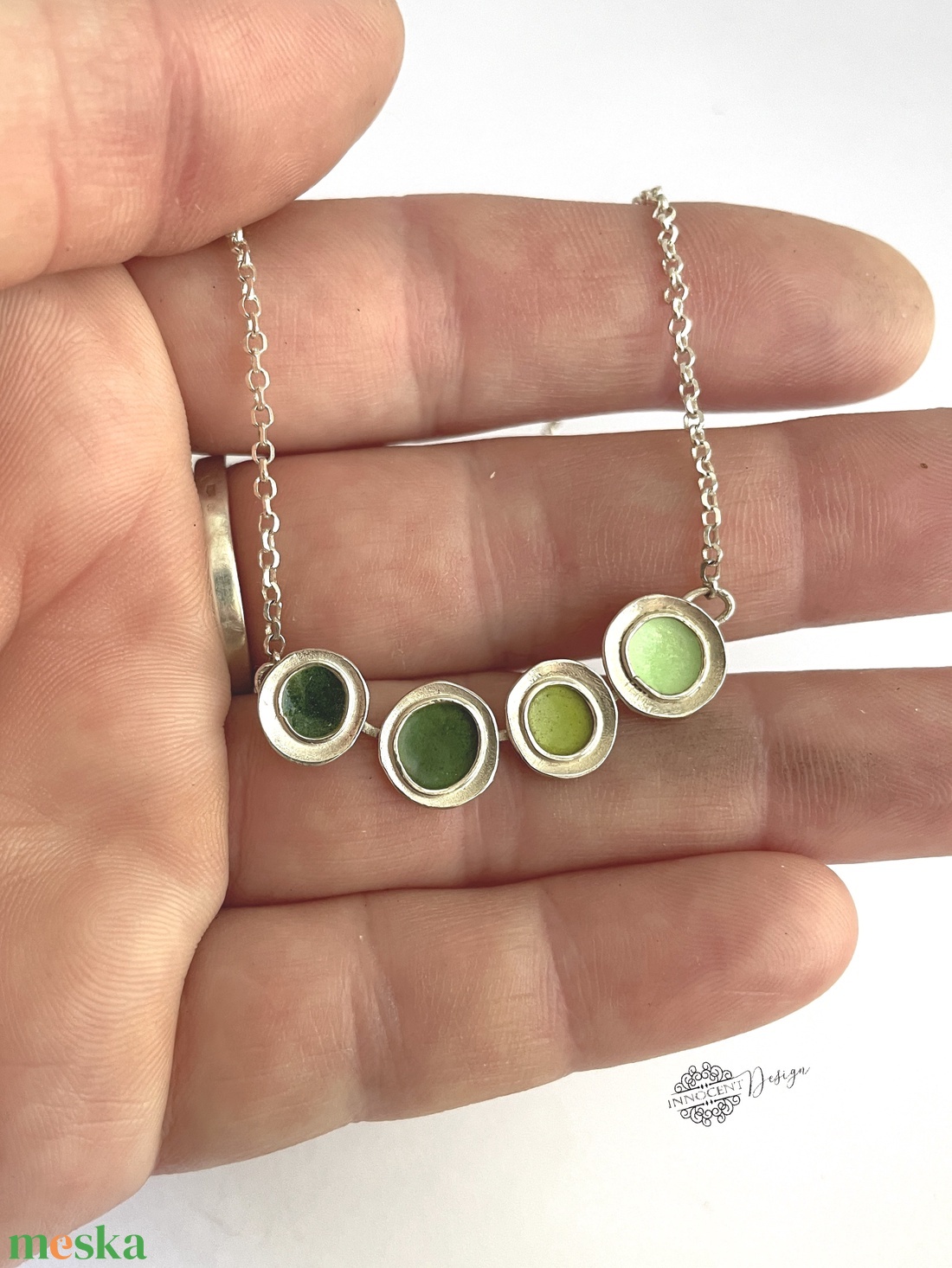 Gaudi - ezüst nyaklánc tűzzománccal - Zöld  - ékszer - nyaklánc - medálos nyaklánc - Meska.hu