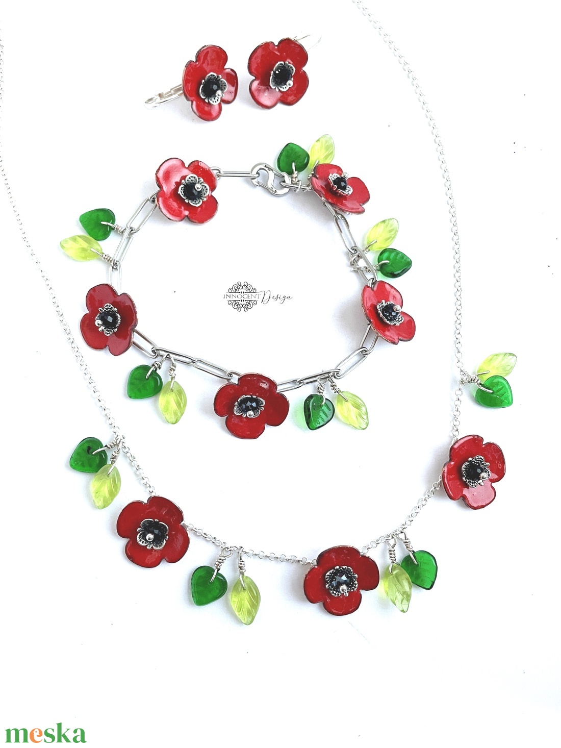 Poppy - tűzzománc ékszerszett Nikolett részére  - ékszer - ékszerszett - Meska.hu