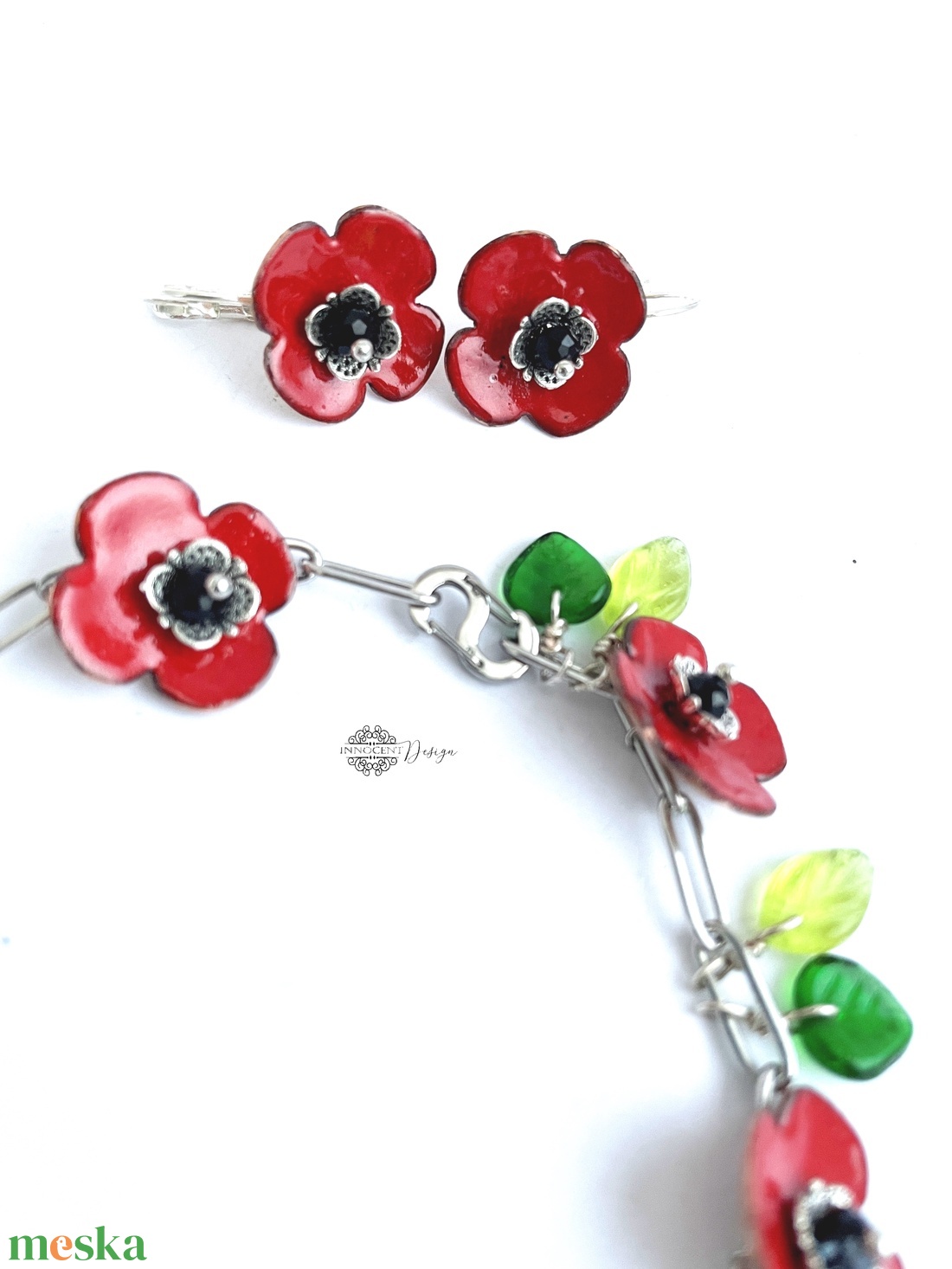 Poppy - tűzzománc ékszerszett Nikolett részére  - ékszer - ékszerszett - Meska.hu