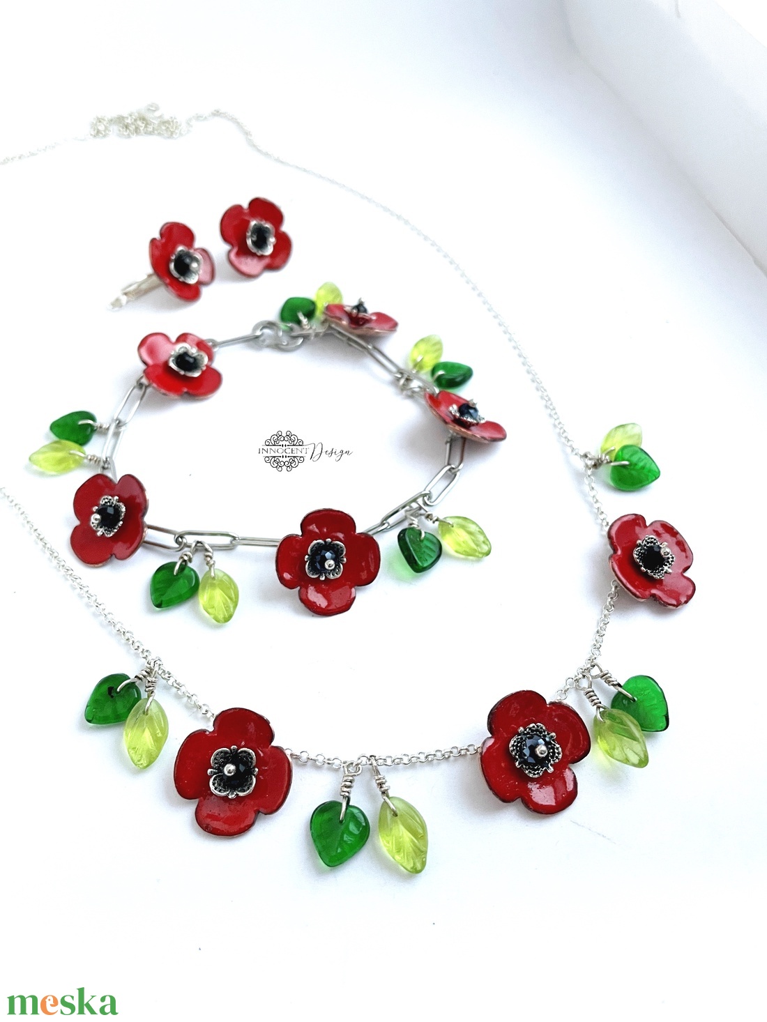 Poppy - tűzzománc ékszerszett Nikolett részére  - ékszer - ékszerszett - Meska.hu