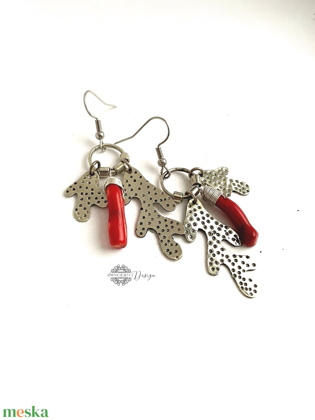 Fine nature - Korall - alpakka fülbevaló  - ékszer - fülbevaló - lógó fülbevaló - Meska.hu