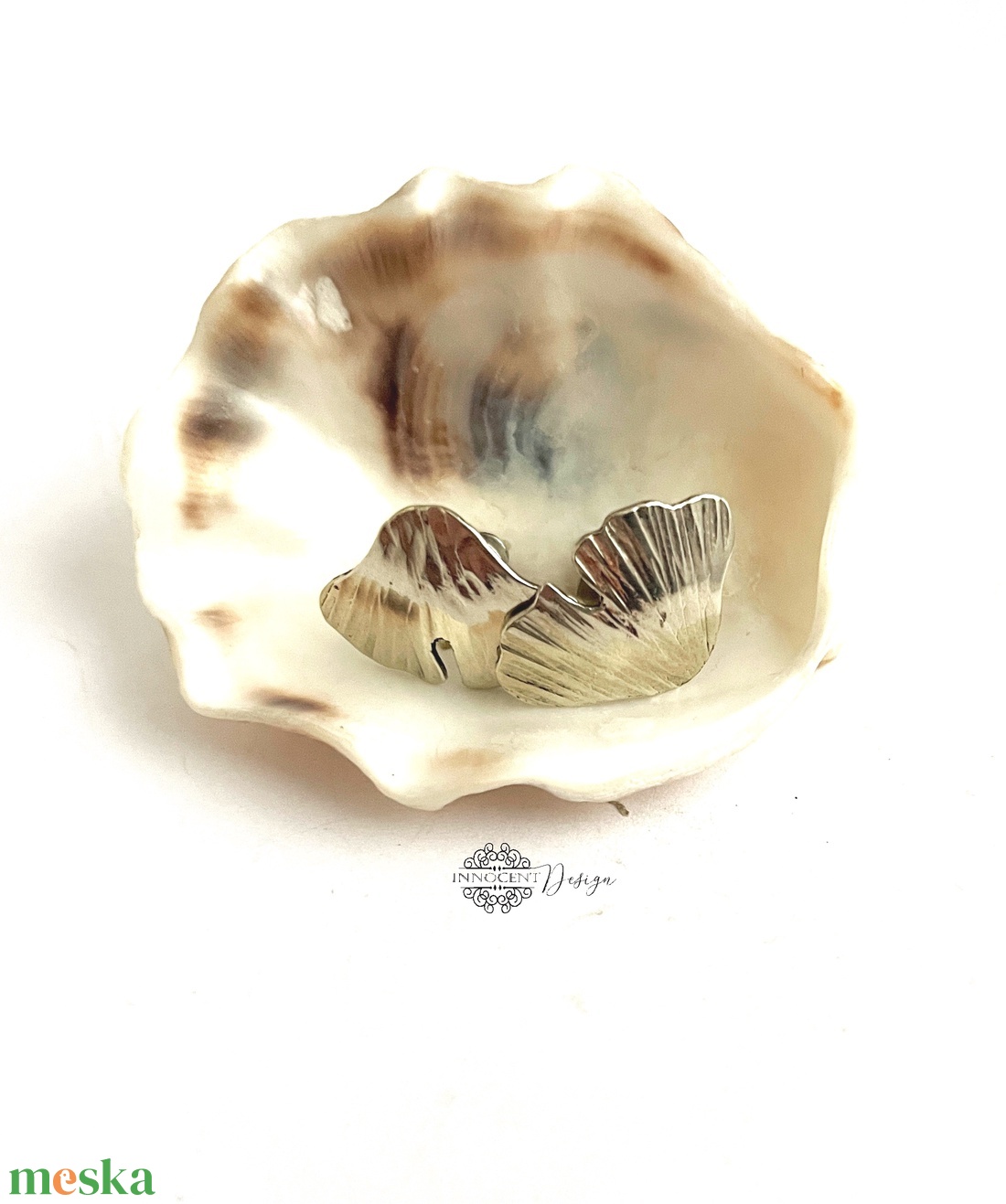 Fine nature - Gingko biloba - alpakka bedugós fülbevaló - ékszer - fülbevaló - pötty fülbevaló - Meska.hu