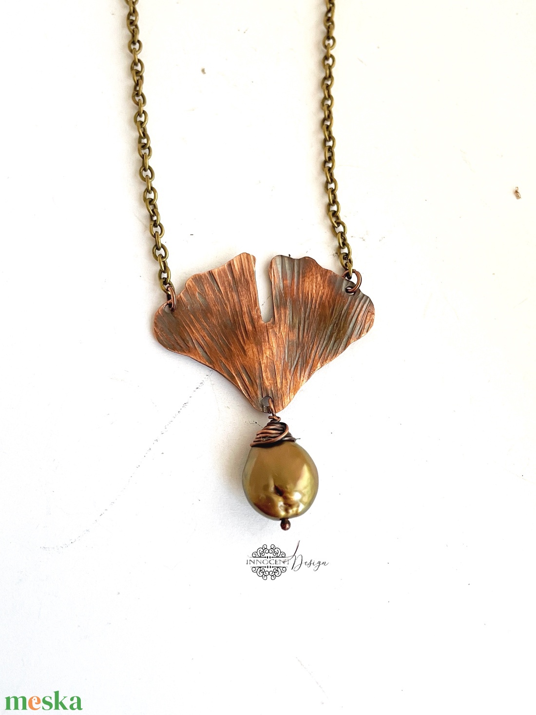 Ginko pearl- kovácsolt nyaklánc - ékszer - nyaklánc - medálos nyaklánc - Meska.hu