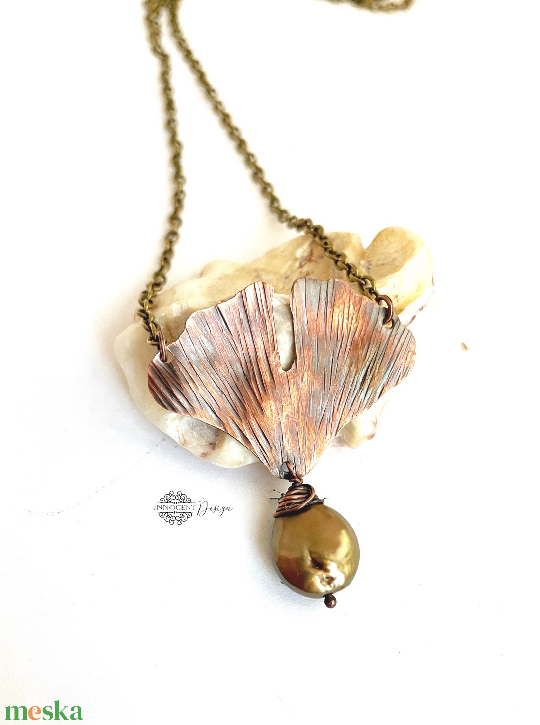 Ginko pearl- kovácsolt nyaklánc - ékszer - nyaklánc - medálos nyaklánc - Meska.hu
