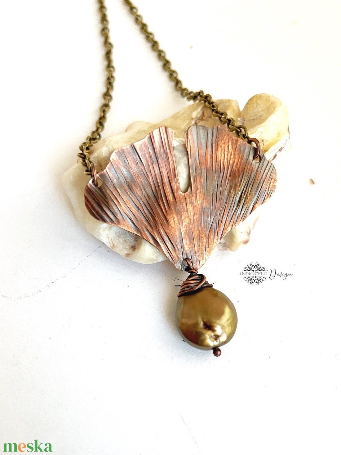 Ginko pearl- kovácsolt nyaklánc - ékszer - nyaklánc - medálos nyaklánc - Meska.hu