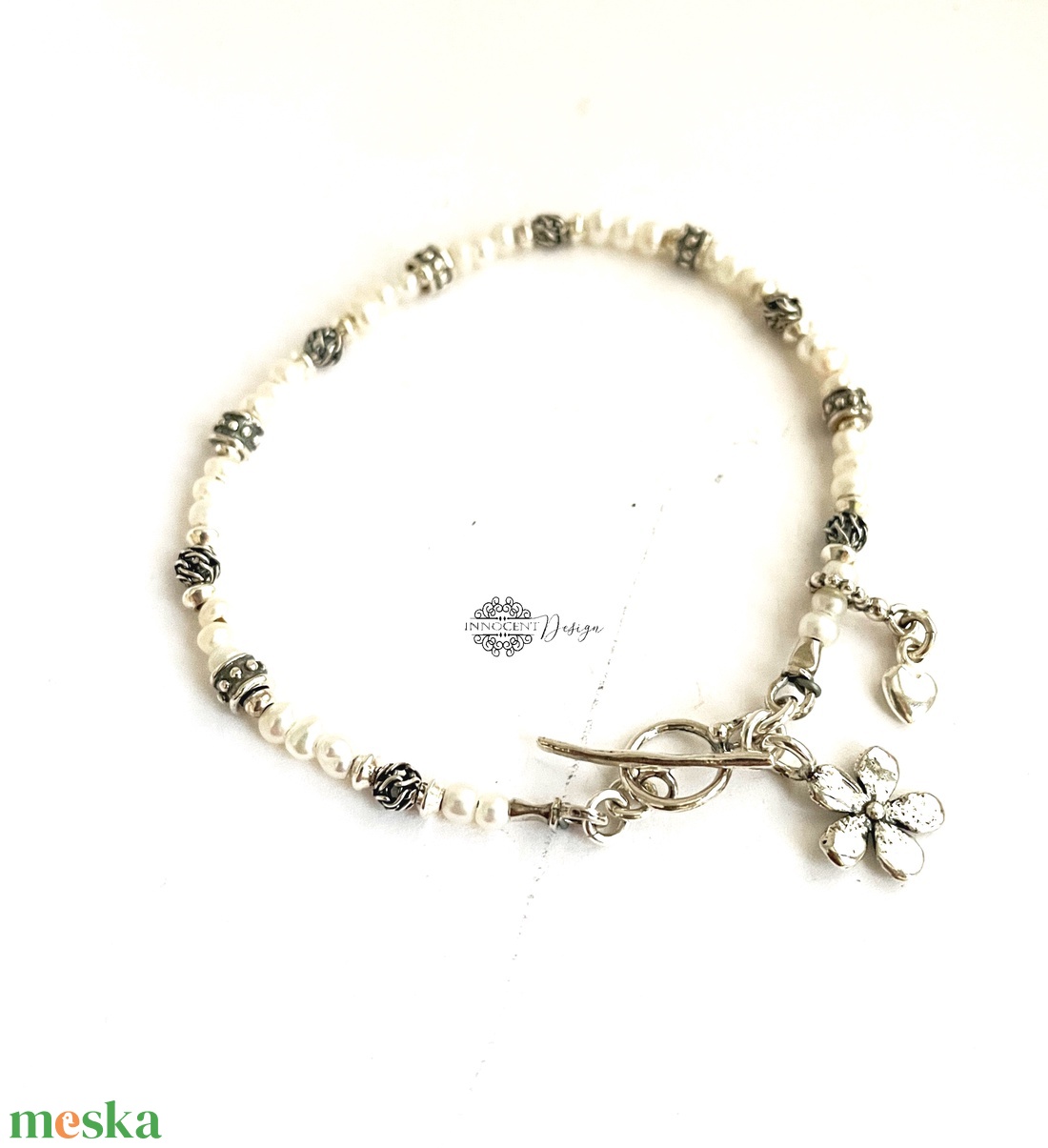 Ezüst karkötő tenyésztett gyönggyel  - ékszer - karkötő - gyöngyös karkötő - Meska.hu