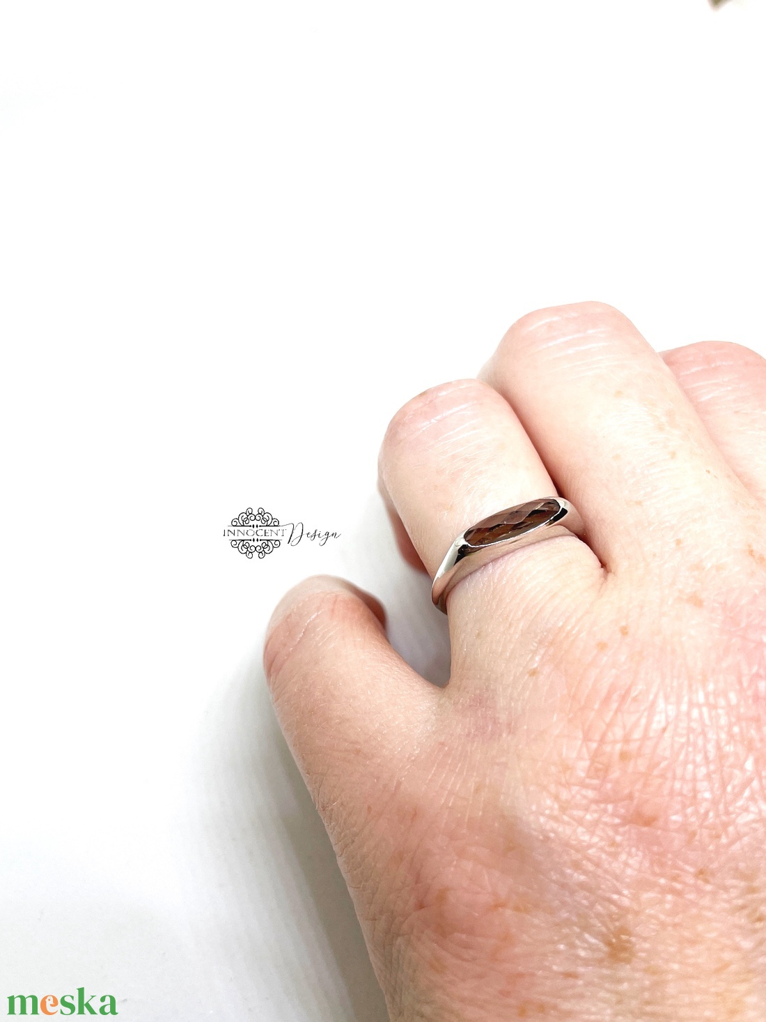Ezüst gyűrű füstkvarc kővel  55-ös méret - ékszer - gyűrű - statement gyűrű - Meska.hu