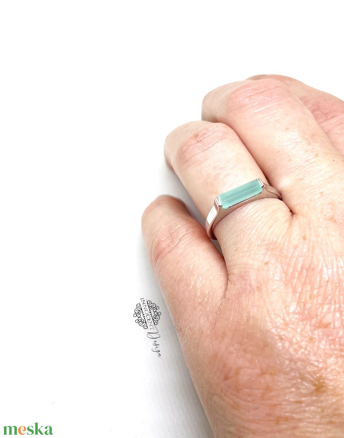 Ezüst gyűrű akvamarinnal � 57-es méret - ékszer - gyűrű - szoliter gyűrű - Meska.hu