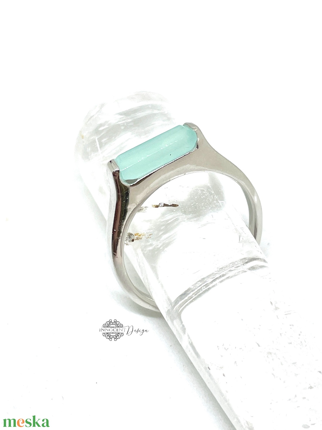 Ezüst gyűrű akvamarinnal � 57-es méret - ékszer - gyűrű - szoliter gyűrű - Meska.hu