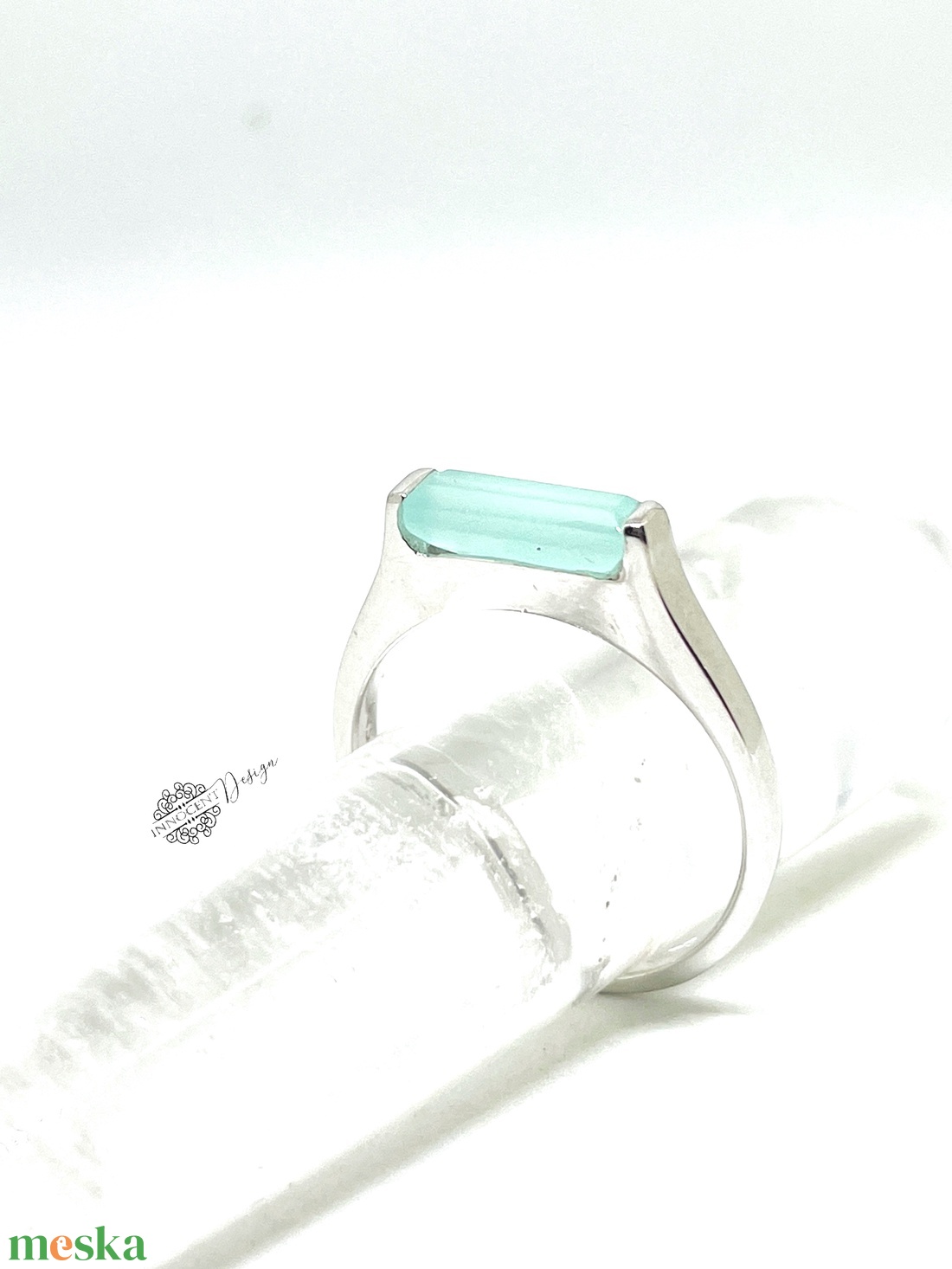 Ezüst gyűrű akvamarinnal � 57-es méret - ékszer - gyűrű - szoliter gyűrű - Meska.hu