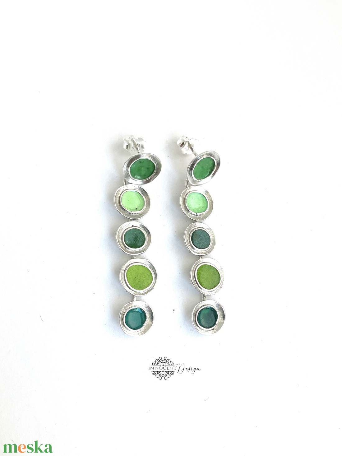 Gaudi - ezüst fülbevaló tűzzománccal - zöld - ékszer - fülbevaló - lógó fülbevaló - Meska.hu